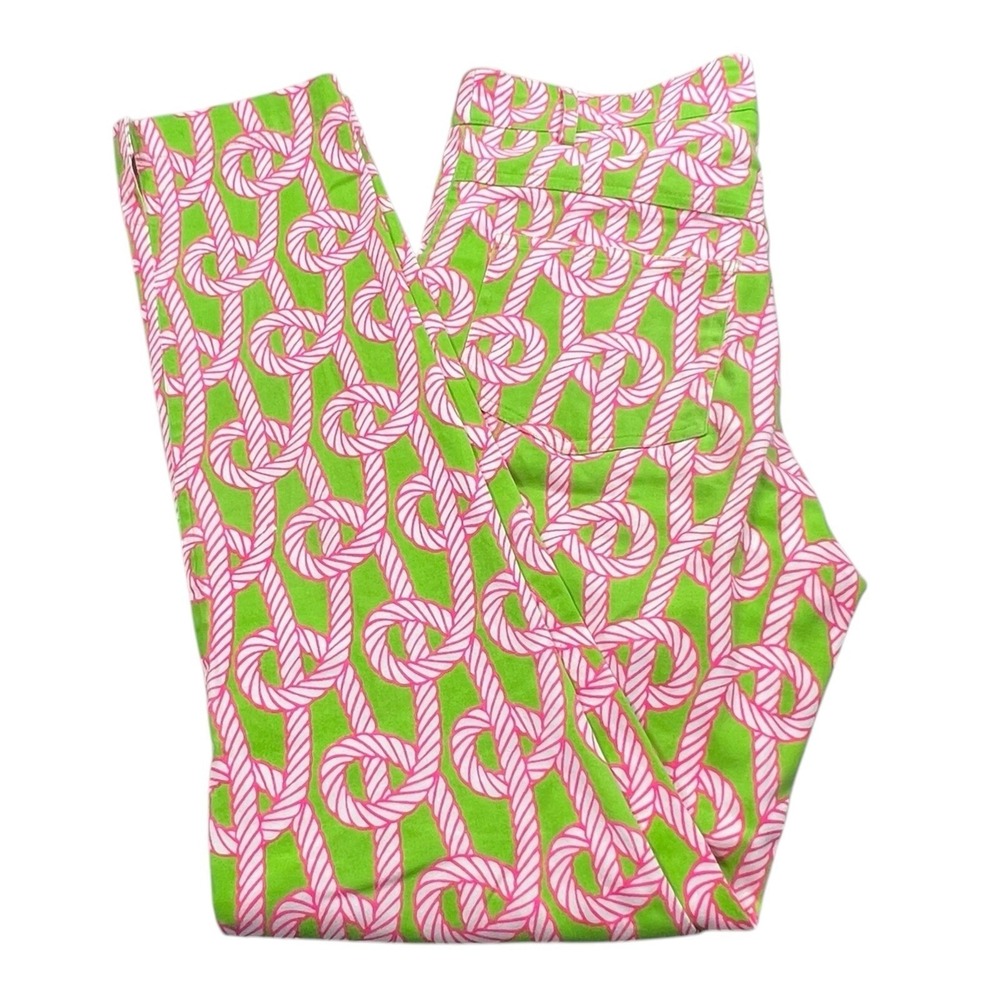 Gretchen Scott Womens XS Neon Green Rope Print Slim Leg Chino Pants Mid Rise